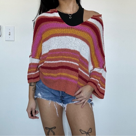 Wonderly Colorful Striped Oversized Top Small - Picture 2 of 4